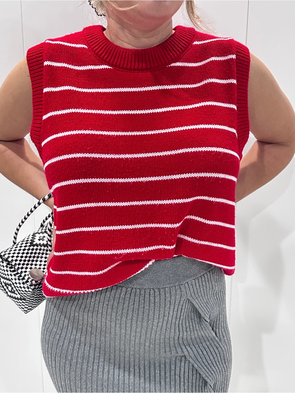 ASOS Red Striped Knit Vest Sleeveless Sweater S Preppy Chic